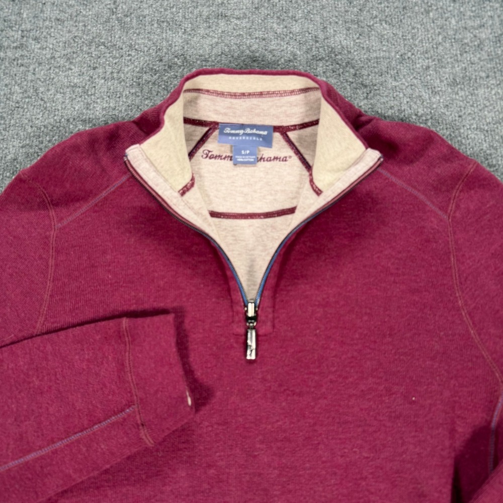 Tommy Bahama Mens Reversible 1/4 Zip Pullover Burgundy Cotton Sweater #4139